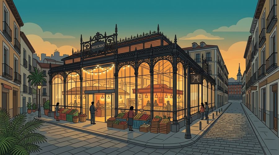 Mercado de San Miguel in Madrid am Abend
